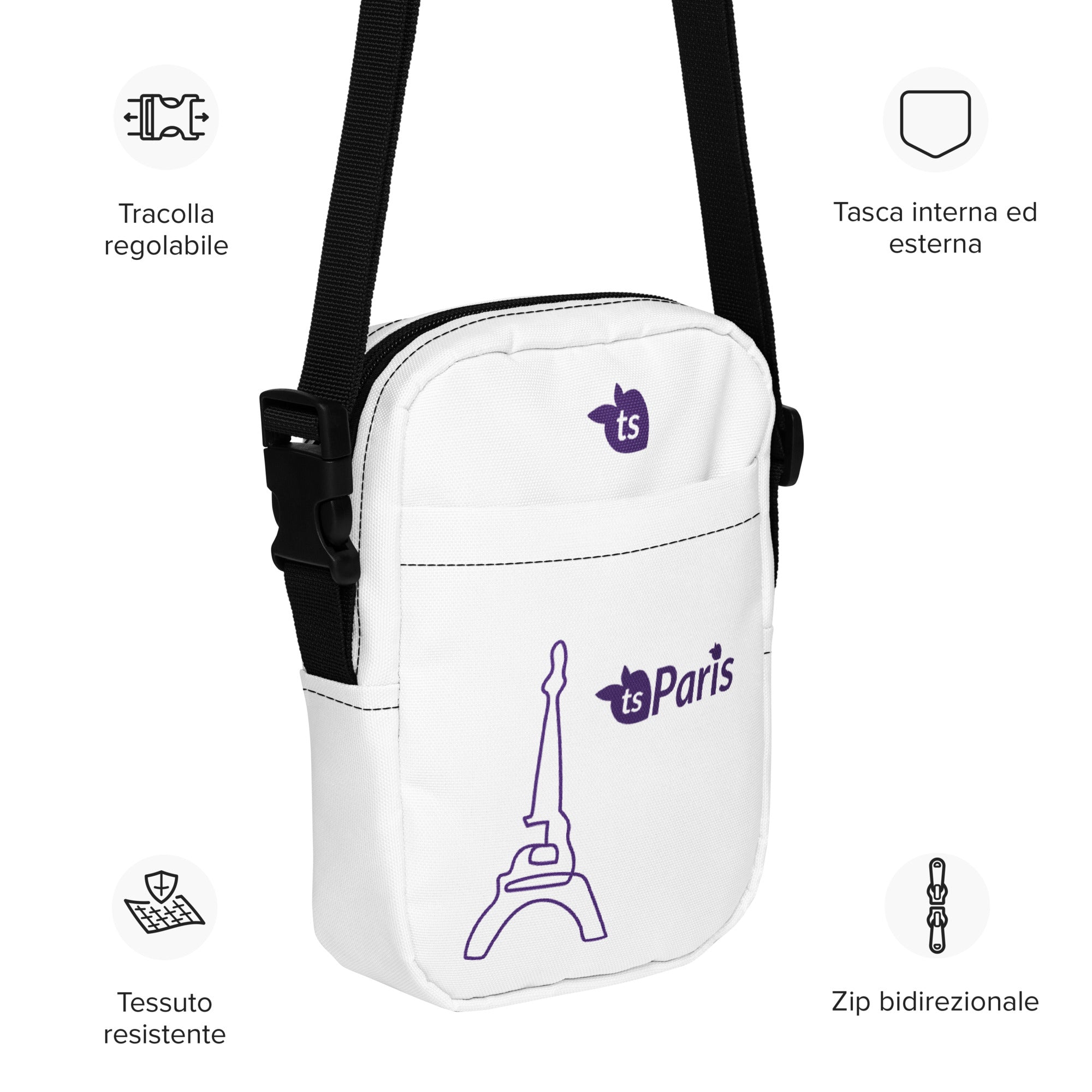 tsgabrielle® • Paris - La Tour Eiffel • Utility Crossbody Bag • White •