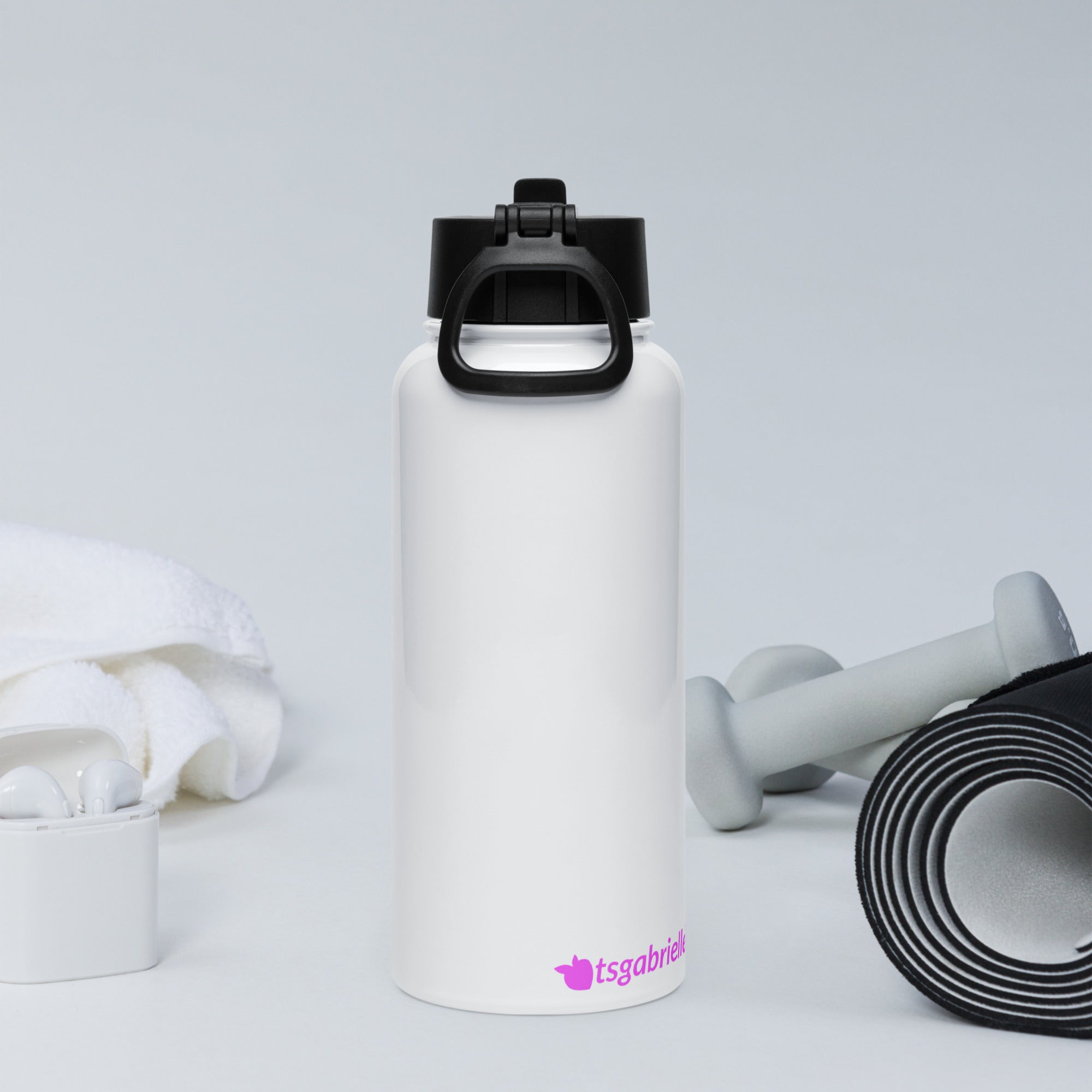 tsgabrielle® • Flamant 🦩 Rose • Water Bottle with a Straw Lid • Stainless Steel • White • 950 ml