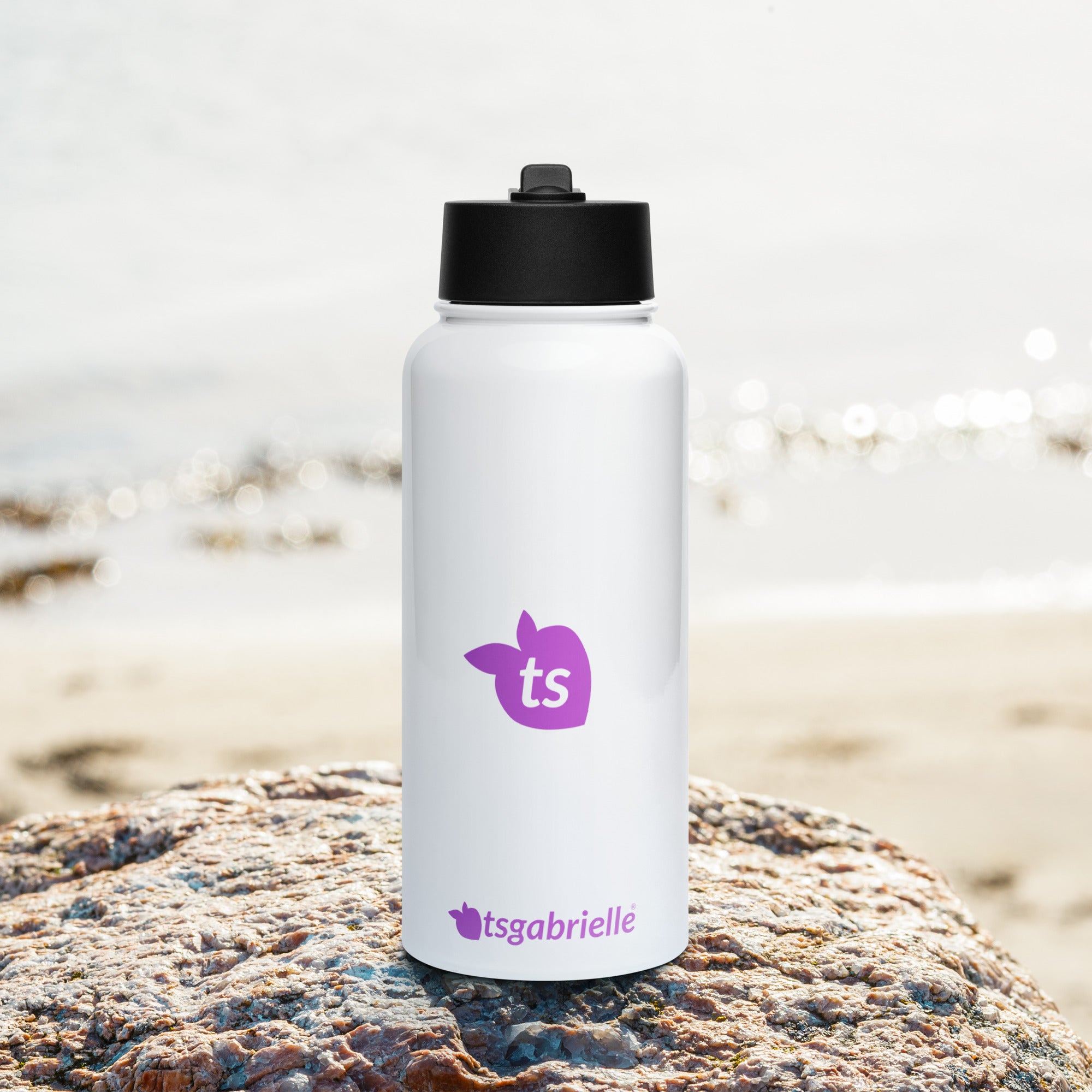 tsgabrielle® • Water Bottle with a Straw Lid • White • Stainless Steel • 950 ml