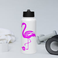 tsgabrielle® • Flamant 🦩 Rose • Water Bottle with a Straw Lid • Stainless Steel • White • 950 ml