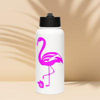 tsgabrielle® • Flamant 🦩 Rose • Water Bottle with a Straw Lid • Stainless Steel • White • 950 ml