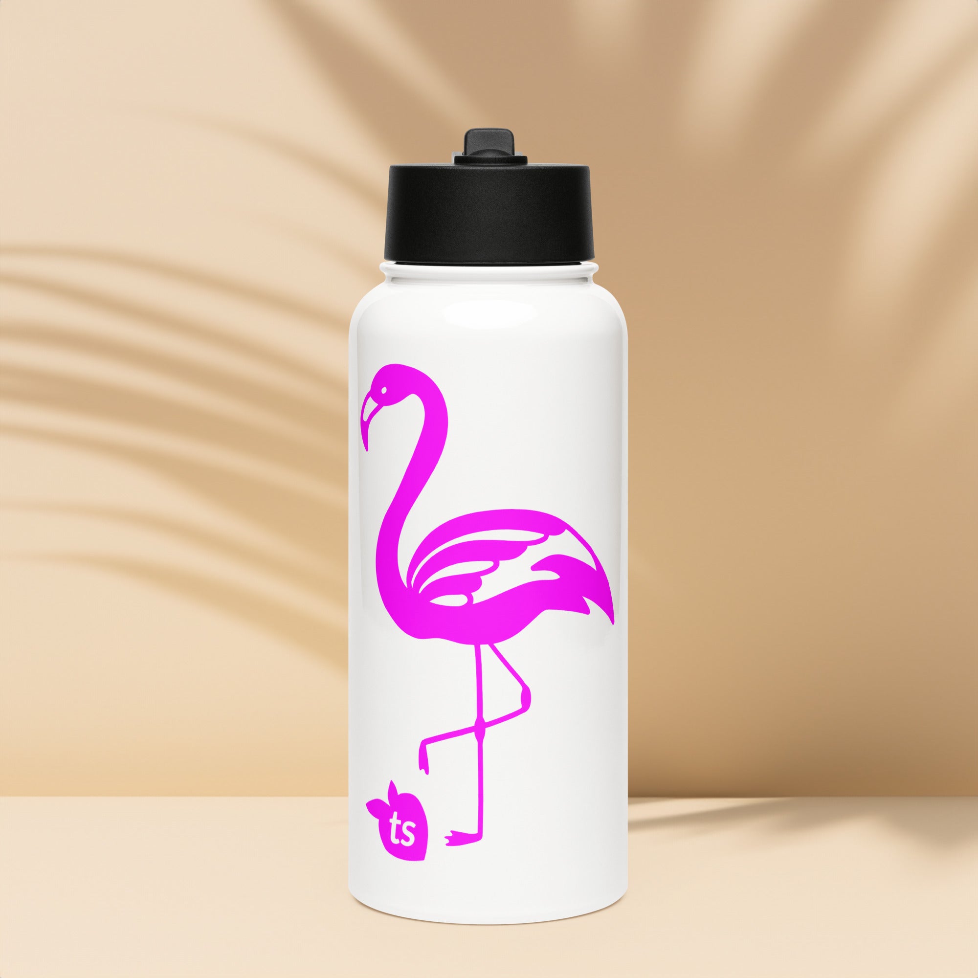 tsgabrielle® • Flamant 🦩 Rose • Water Bottle with a Straw Lid • Stainless Steel • White • 950 ml