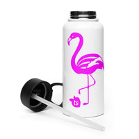 tsgabrielle® • Flamant 🦩 Rose • Water Bottle with a Straw Lid • Stainless Steel • White • 950 ml