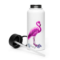 tsgabrielle® • Flamant 🦩 Rose • Water Bottle with Straw Lid • Stainless Steel • White • 32 oz •