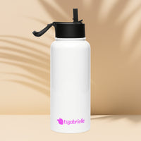 tsgabrielle® • Flamant 🦩 Rose • Water Bottle with Straw Lid • Stainless Steel • White • 32 oz •