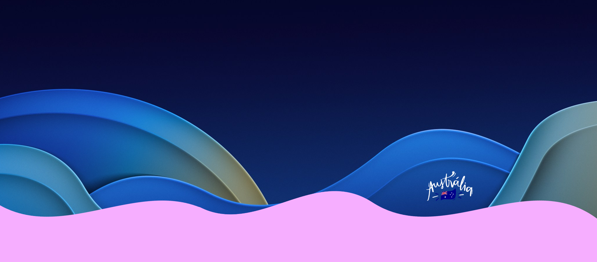 Colorful wavy design with a logo on a dark blue background