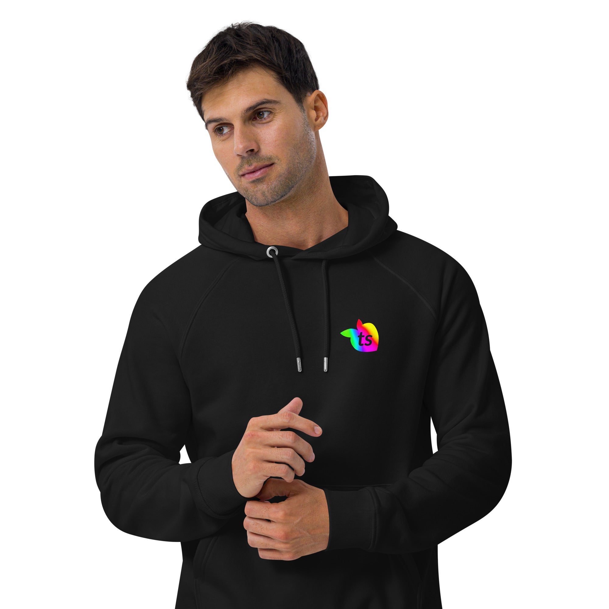 tsgabrielle® • Men's • Pride 25 • Eco Raglan Hoodie • Black • 100% Organic Cotton